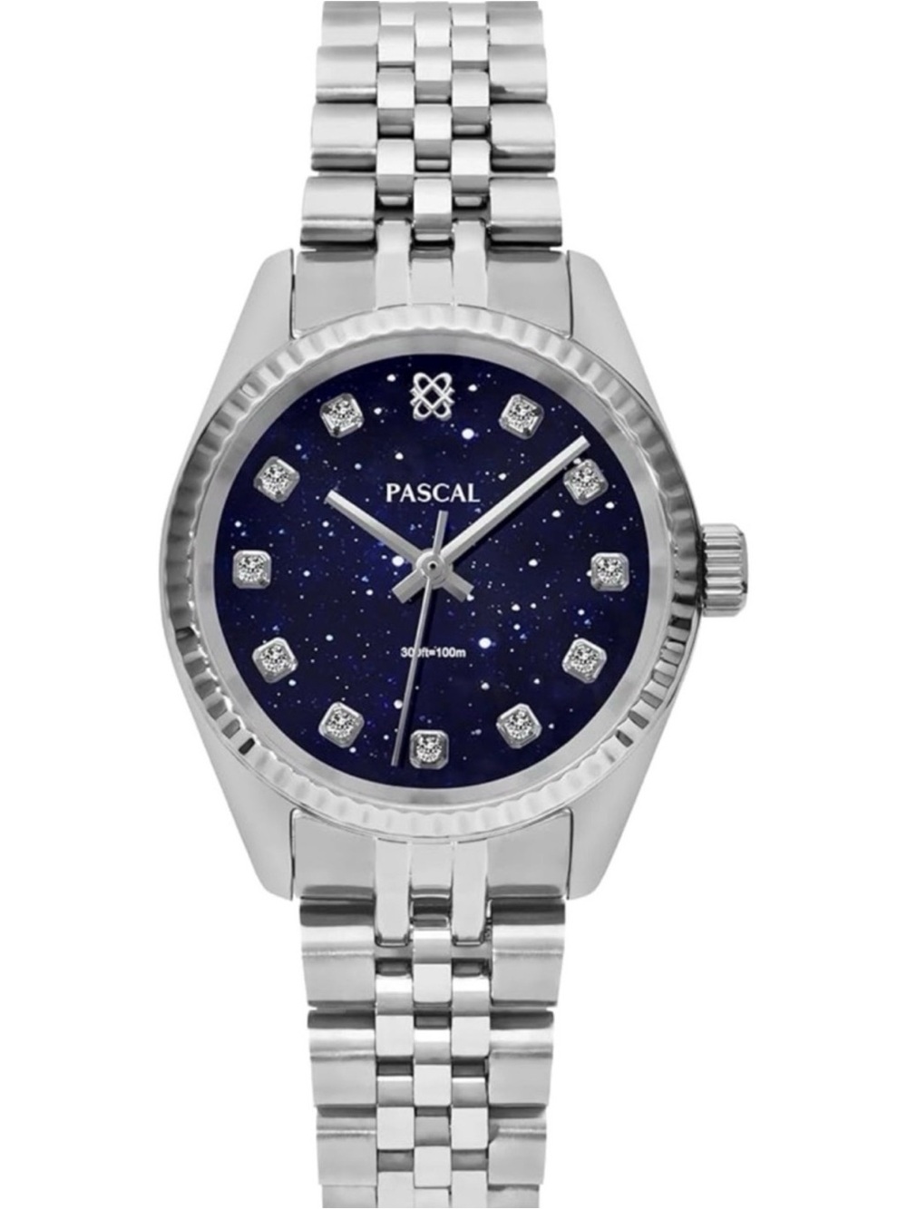 Pascal Timeless Classic Diamond Watch Silver Tone And Navy 31mm